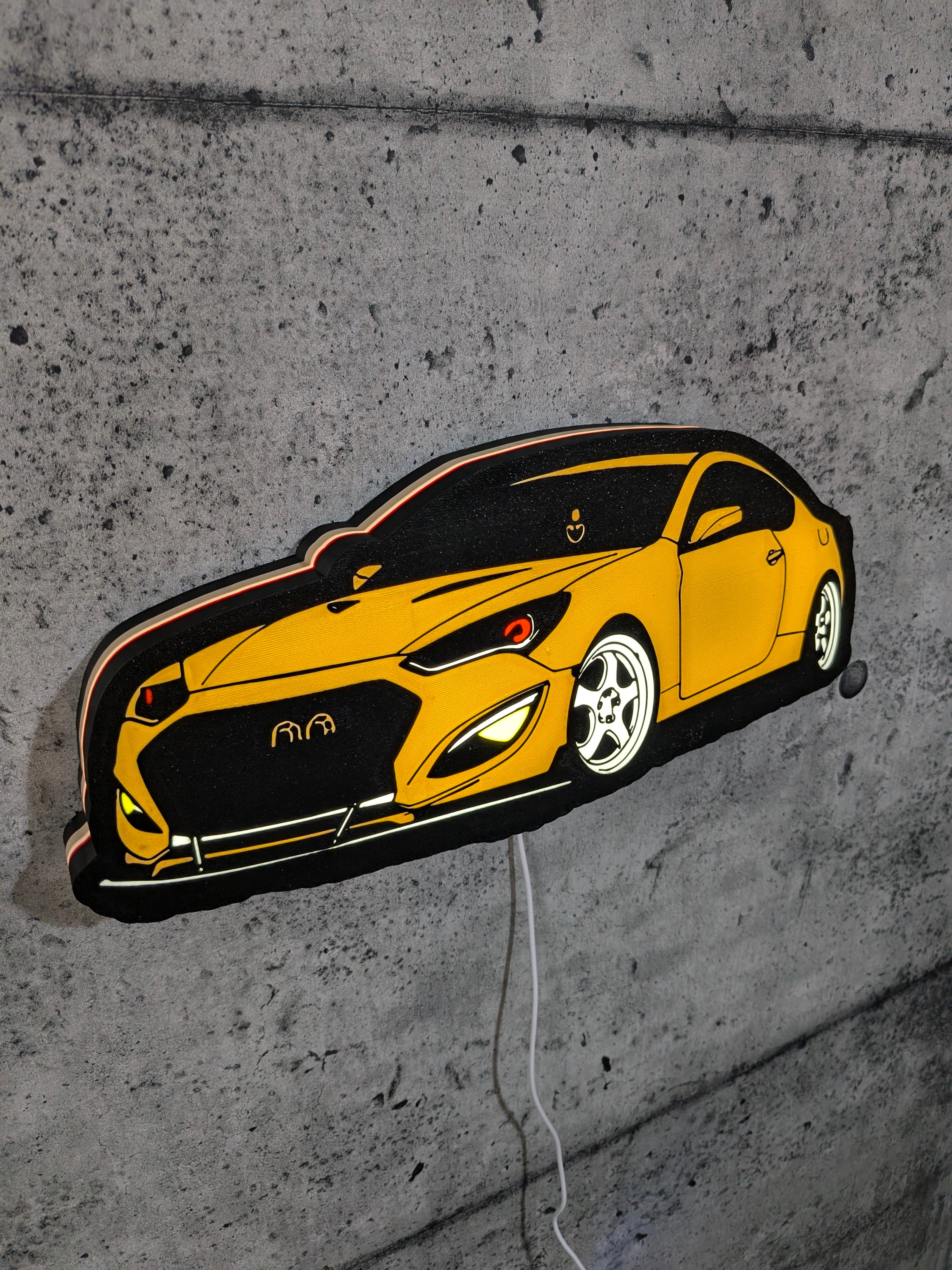 Close-up detail of 3D printed custom vehicle sign craftsmanship — handmade in Quebec by TOJ Designs