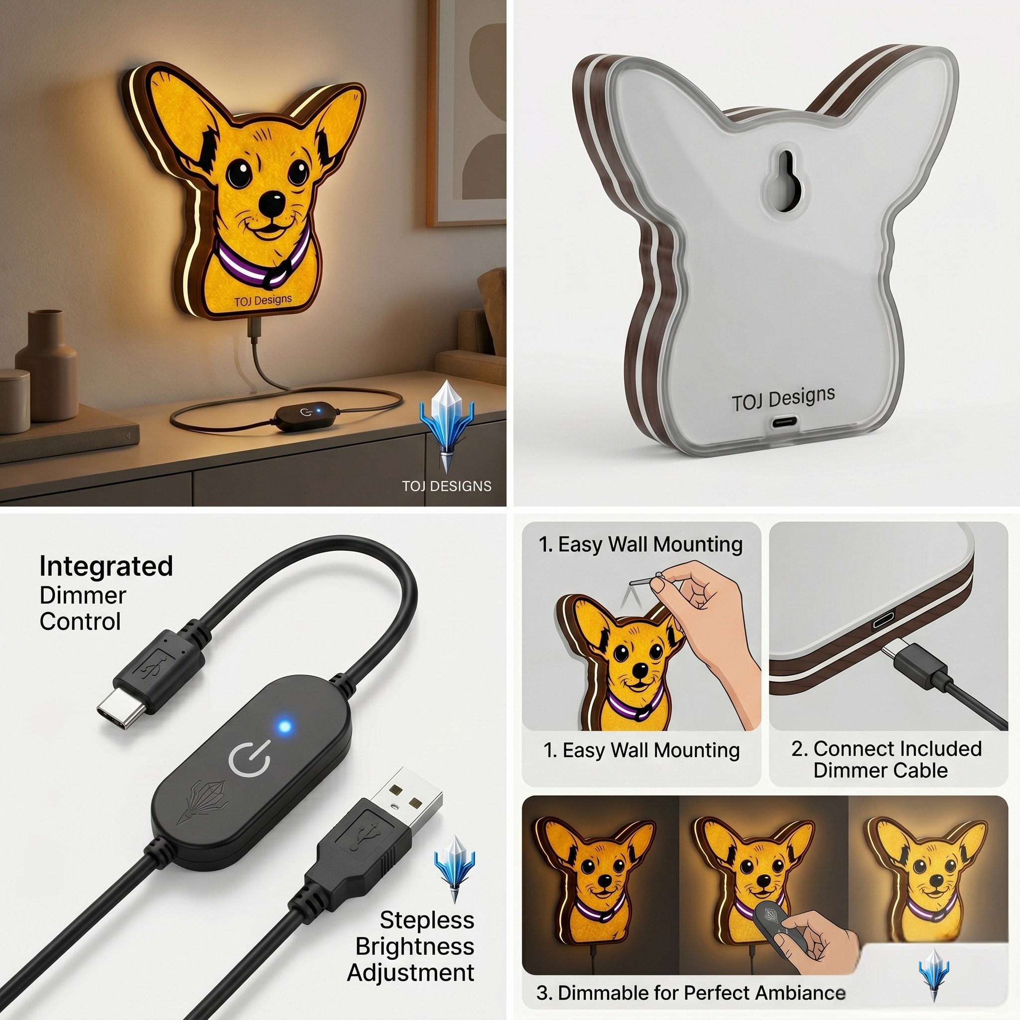 Custom upper body pet lightbox LED sign with desktop stand — TOJ Designs Canada free shipping